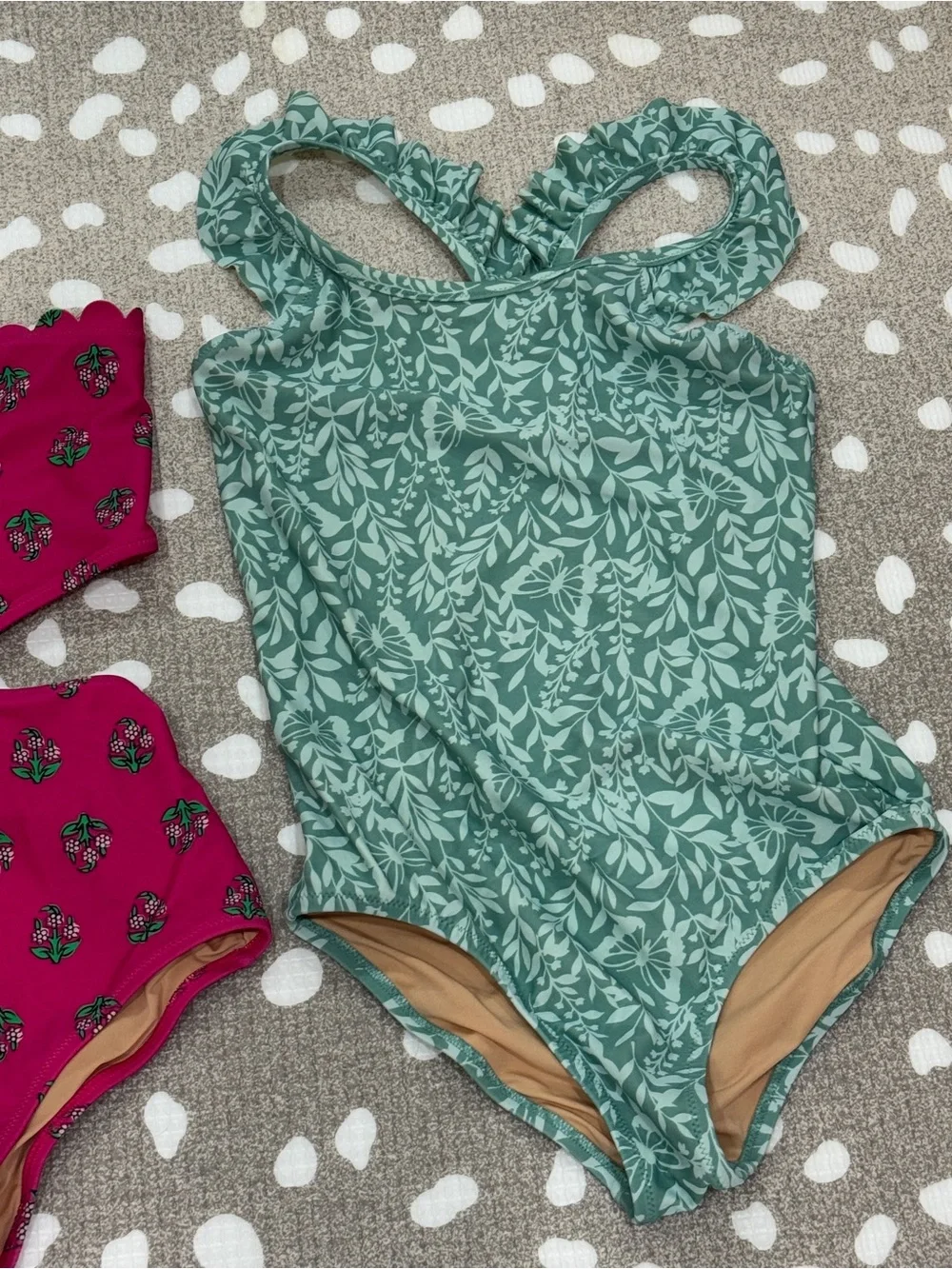 Bundle Crewcuts one piece swimsuit sage ruffle girl block print floral scalloped